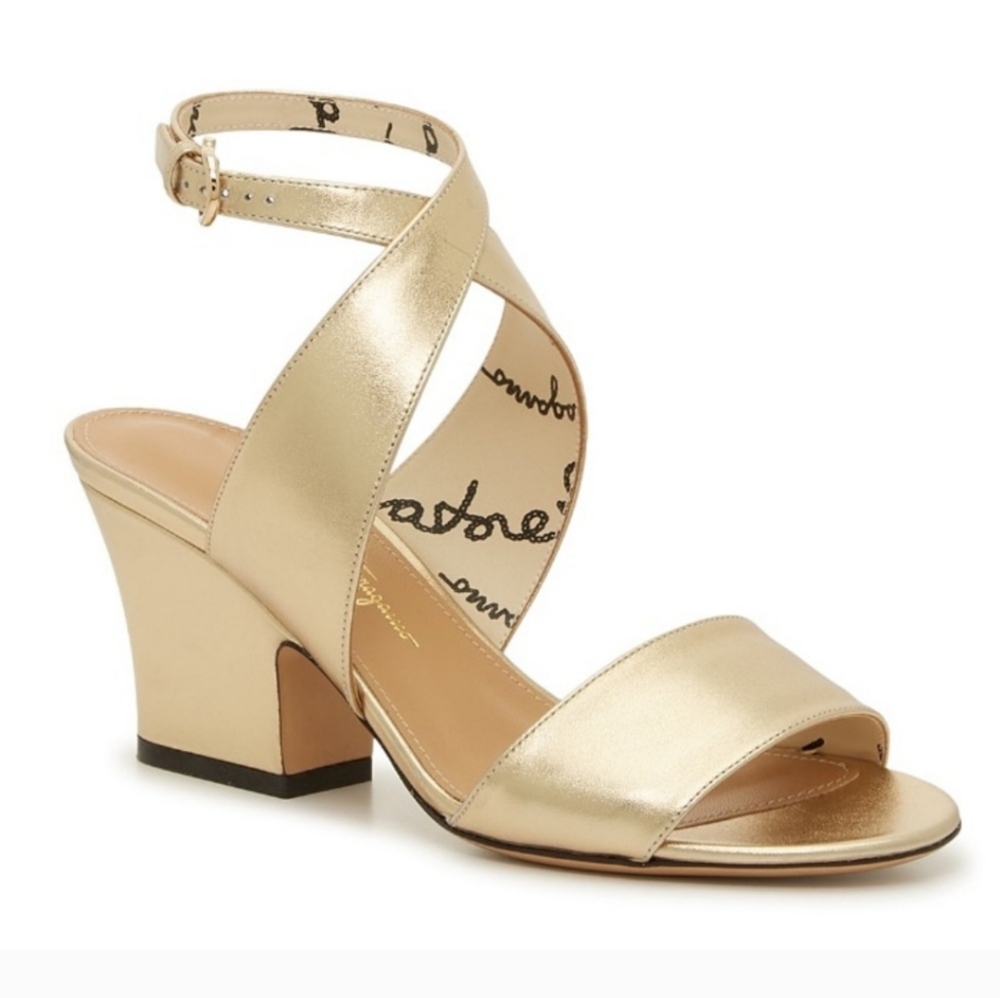 Salvatore Ferragamo-Sheena Sandal Gold Suede Leather